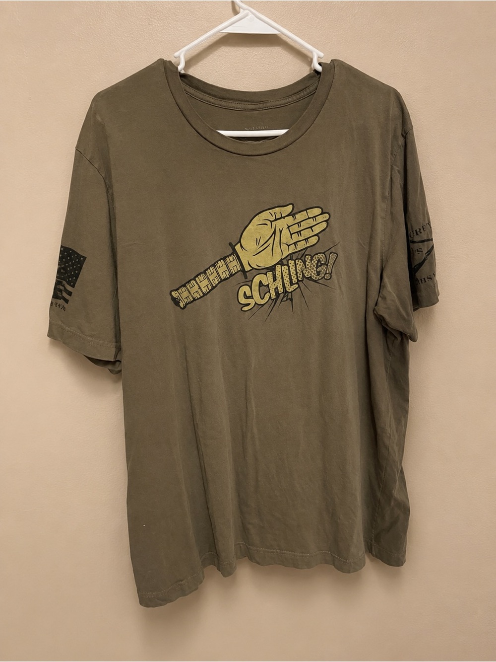 “SCHLING!” Military Style Graphic Tee w/ Sleeve Graphics – XXL